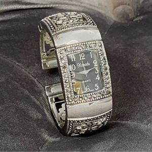 Xanadu Ladies Quartz Watch Black Dial Clear Stone Silver Tone